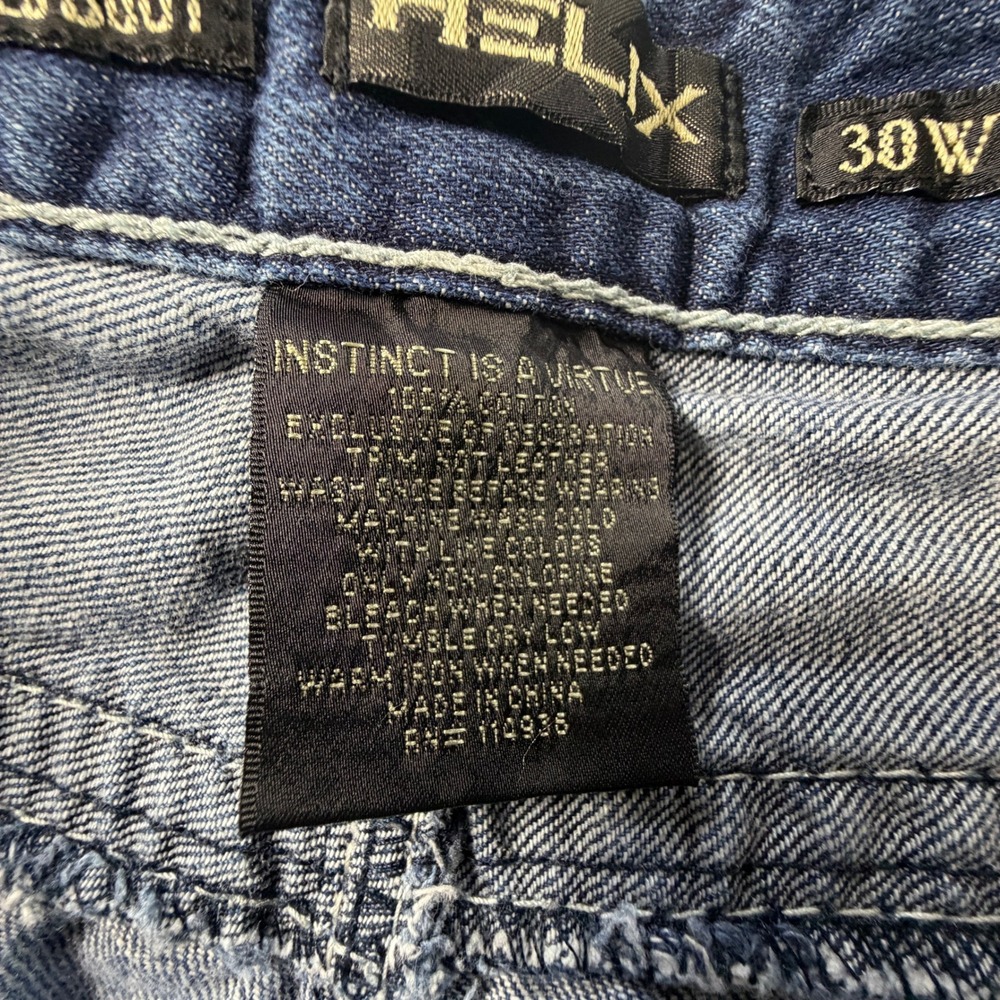 Helix Relaxed Boot Jeans Mens 30x30 Blue Denim Distressed Iron Cross Pockets Y2K - Picture 11 of 15
